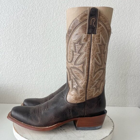 Rod Patrick Mens Cowboy Boots 8.5A Antique Mocha Bison Brown Western Blunt Toe - Picture 6 of 13